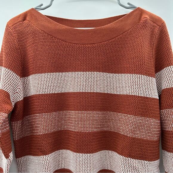 Market & Spruce Tawnee Cotton Blend Rust & White Stripe Waffle Sweater Sz L NEW - Picture 4 of 8